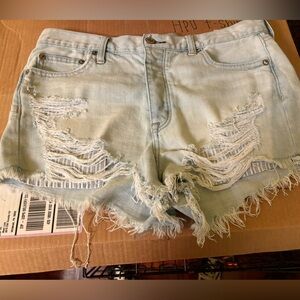 American Eagle Outfitters Blue Jean Shorts Distressed High-Waisted
